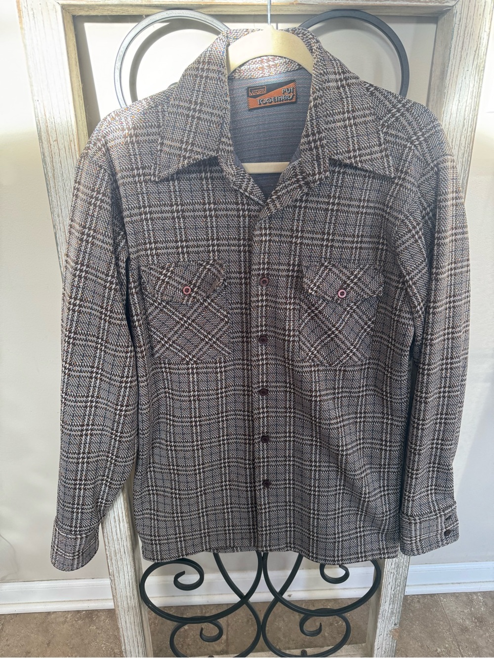 Vintage 70s Montgomery Ward Put‎ Togethers Plaid Double Knit Leisure Shirt